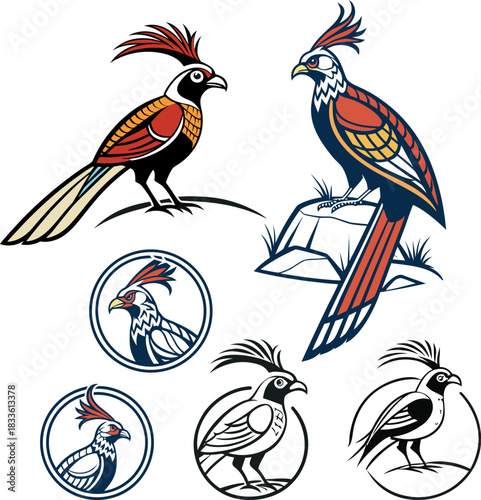 set of vector design Nepal national bird himalayan monal 