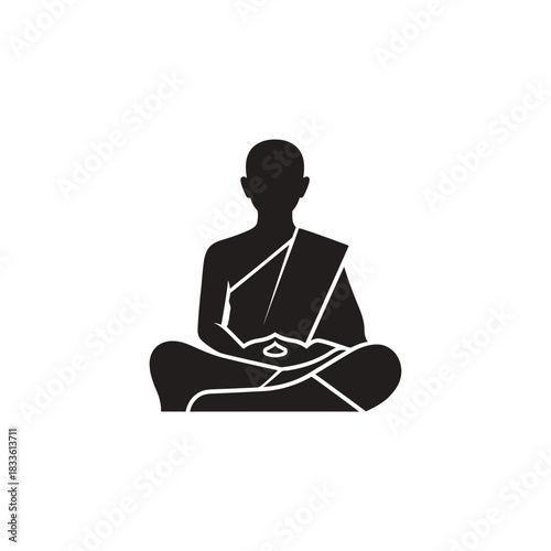 Silhouette icon of a monk meditating in lotus position vector template design