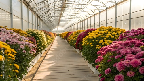 Chrysanthemum cultivation in a large greenhouse
