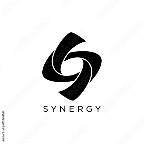 Black abstract sshaped logo design with the word synergy below vector template design