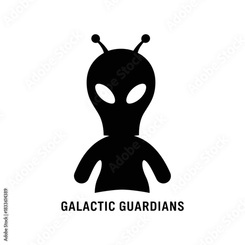 Black silhouette of a classic alien head and torso vector template design