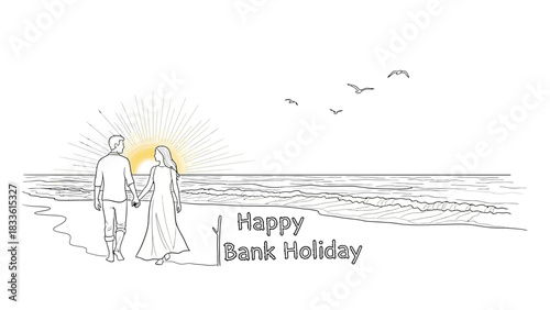 Couple walking on beach at sunset holding hands.