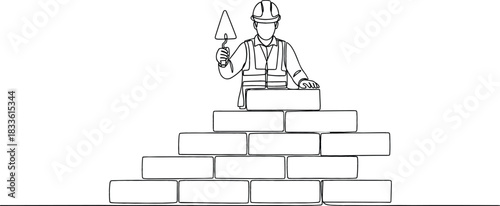 Continuous line drawing of modern abstract architecture featuring stacked boxes and contemporary design, representing urban planning and conceptual building vector