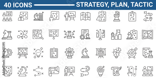 Strategy, plan, tactic line icon set. Outline icon collection. Editable stroke. Vector illustration