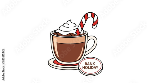 Festive hot chocolate with whipped cream and candy cane for holiday cheer.