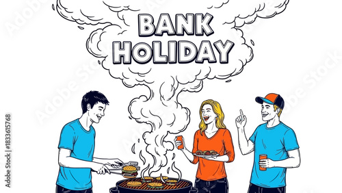 People enjoying a bank holiday with a barbecue and drinks.