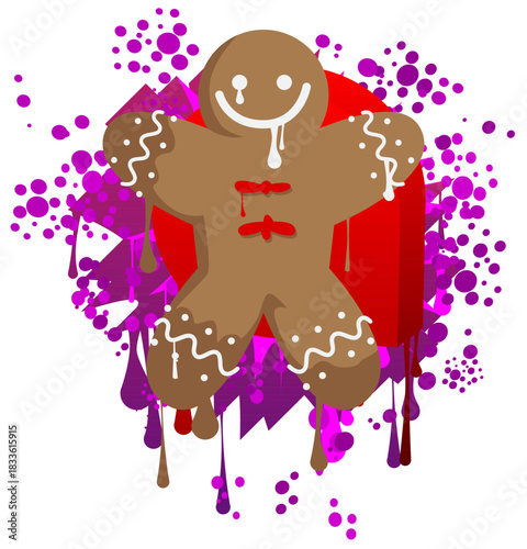 Gingerbread Man Christmas Cookie graffiti. Abstract modern street art decoration performed in urban painting style.
