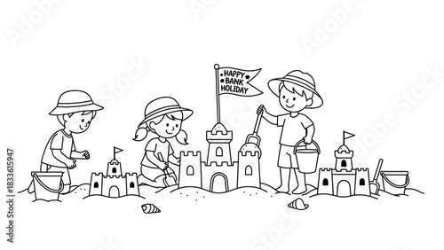 Children Building Sandcastles on the Beach - A Fun Holiday Activity.