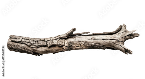 Weathered Driftwood Log on Beach Shoreline.
