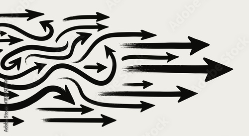 Abstract black arrows showing direction and movement in a dynamic flow pattern