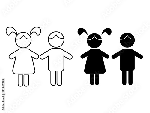 Children icon set. Black boy and girl children icons