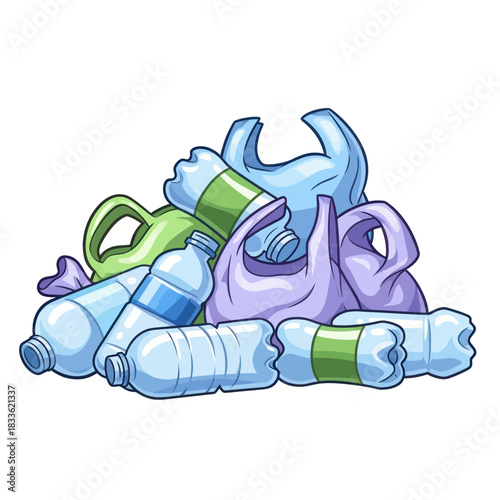 Vector illustration of a pile of plastic waste and garbage.