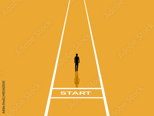 businessman walking away from the starting point