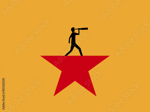 businessman looks at a star with a telescope.