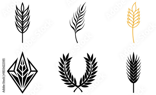 Abstract wheat grain and laurel wreath icons set vector illustration