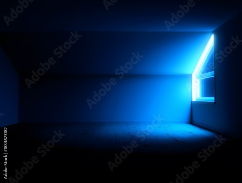 Bright azure glow expanding into darkness, ample room above for brand name or logo placement.