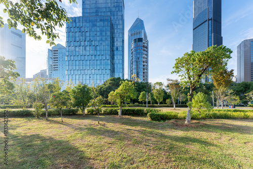 Photography city park with modern building background in shanghai