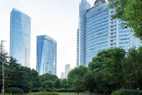 Photography city park with modern building background in shanghai