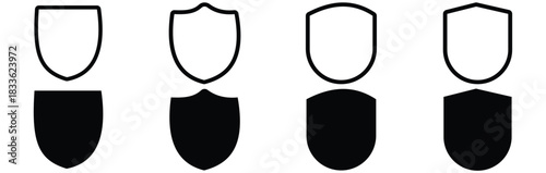 Black line shield icon set in vintage style. Protect shield security icons. set of shields. 
