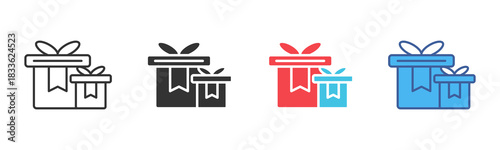 Christmas Present Icon Set. Designed In Multi Style