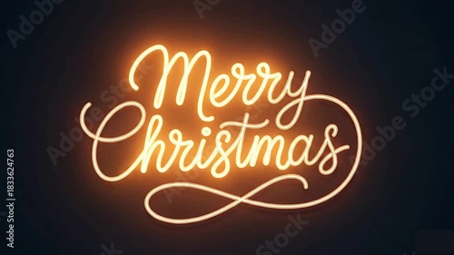 Glowing orange neon “Merry Christmas” animation on a dark background, ideal for festive branding, social media reels, holiday promotions, and seasonal video content.