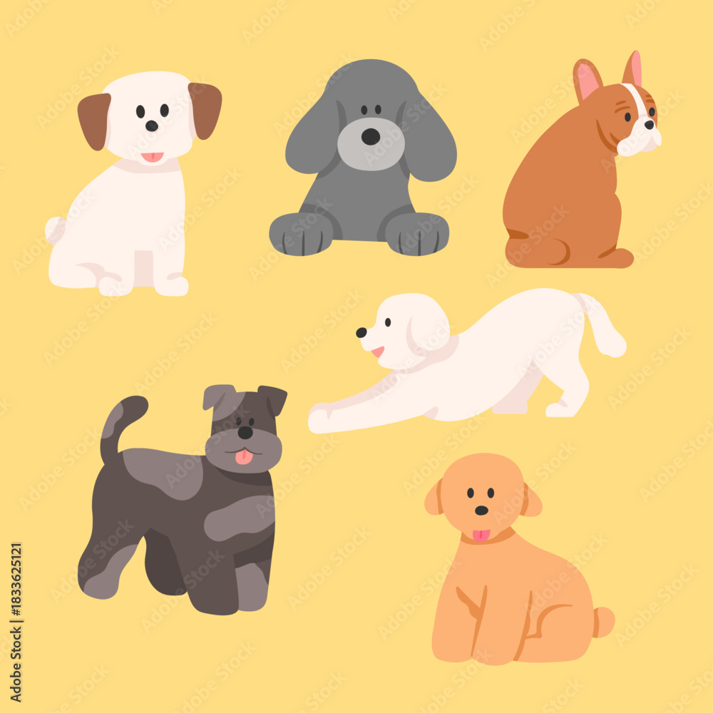 Obraz premium Set of six vector flat illustrations of different dogs_2