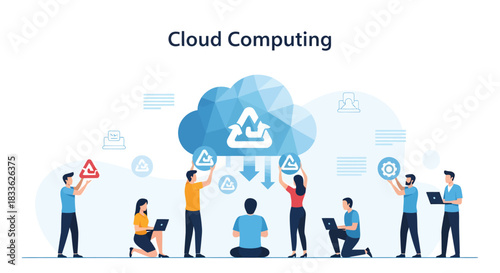 Cloud Computing Concept with People Uploading Data to Cloud Network