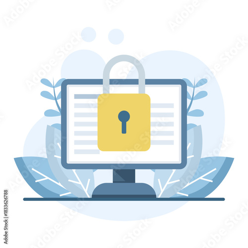 Vector illustration showing secure encryption of sensitive data, safeguarding against unauthorized access and maintaining confidentiality for digital security and IT solutions.