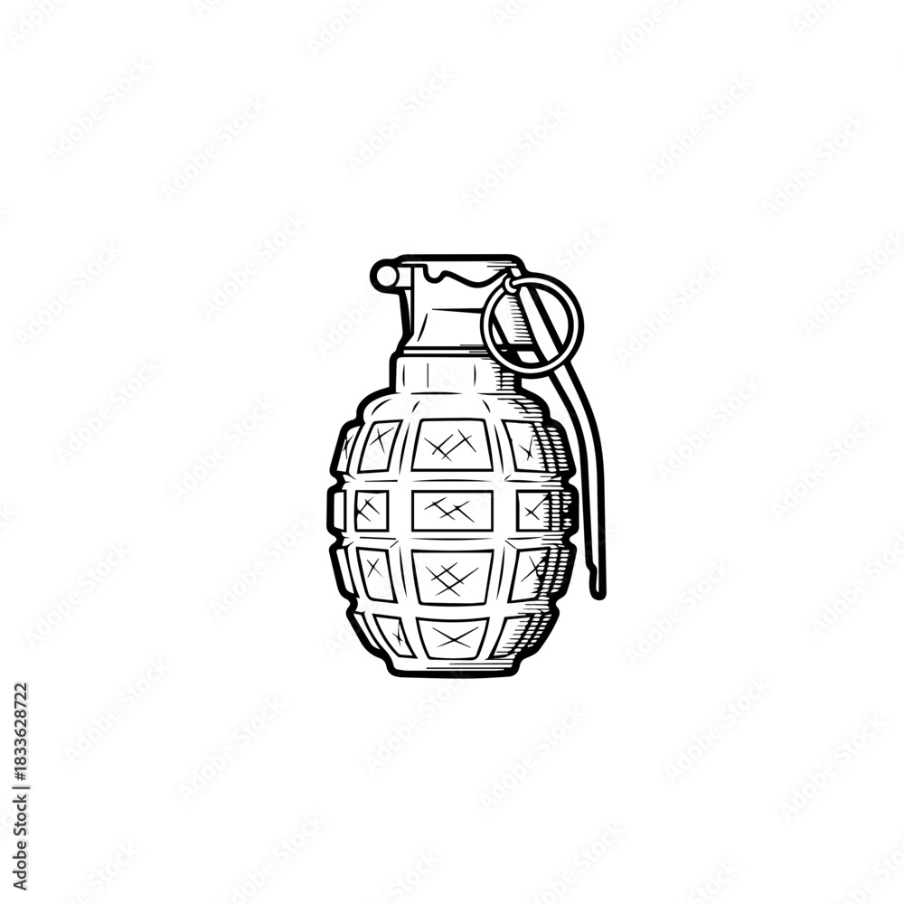 Naklejka premium Explosive Hand Grenade Line Art Vector