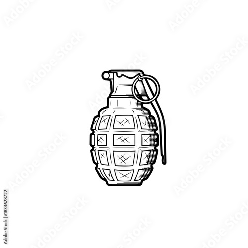 Explosive Hand Grenade Line Art Vector