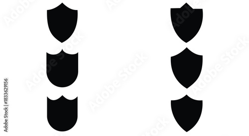 Black line shield icon set in vintage style. Protect shield security icons. set of shields. 

