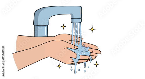 A vector illustration depicts a person washing their hands under running water, emphasizing hygiene and cleanliness with a transparent background suitable for various applications.