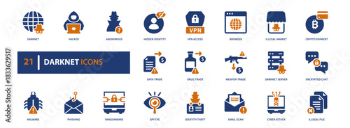 dark internet icon set. Solid style, vector illustration