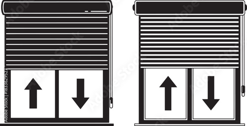 Two roller shutters with up and down arrows silhouette