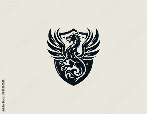 Coat Of Arm Gryphon Shield black vector logo illustration