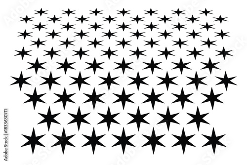 Black eight pointed stars arranged in a dense pattern on a white background vector