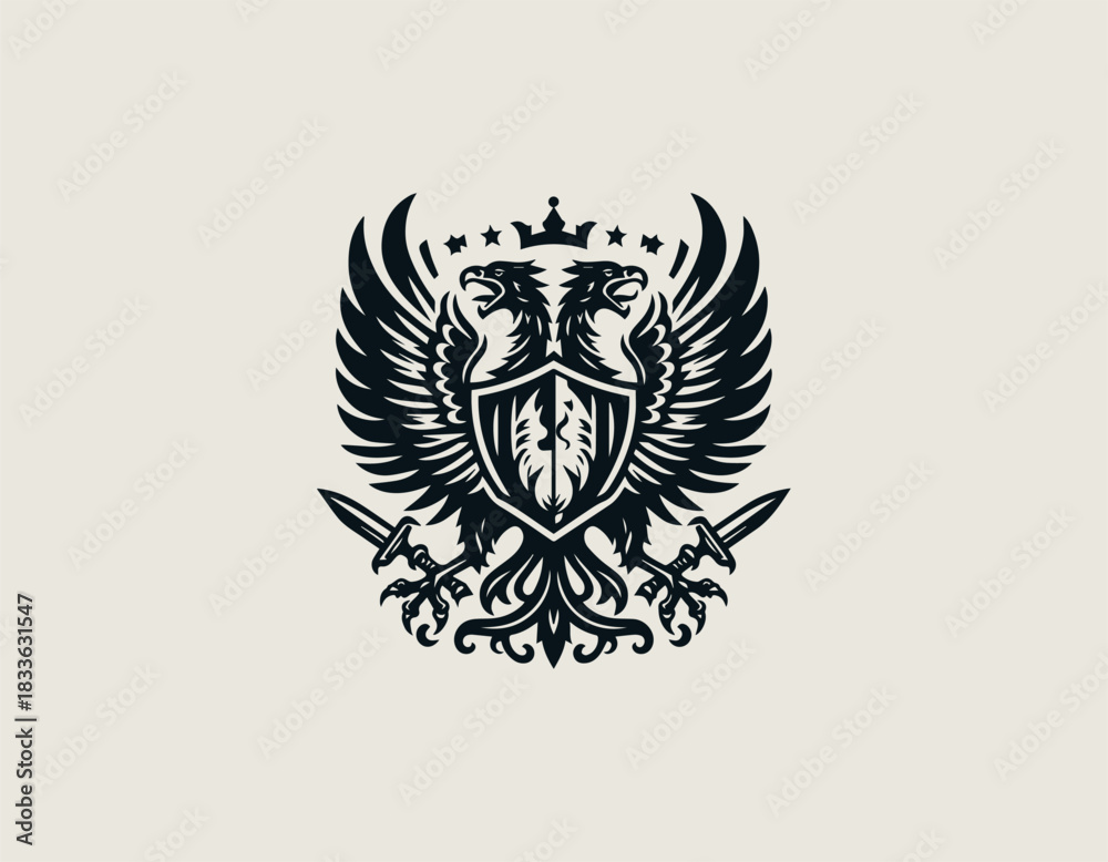 Obraz premium Coat Of Arm Gryphon Shield black vector logo illustration