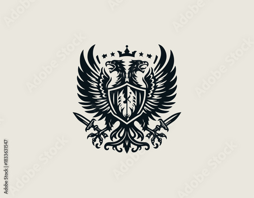 Coat Of Arm Gryphon Shield black vector logo illustration