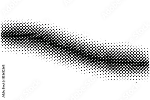 Black halftone dots forming a wavy band across a white background pattern