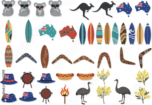 Vibrant Australian Icons Collection Surf, Wildlife, and Culture