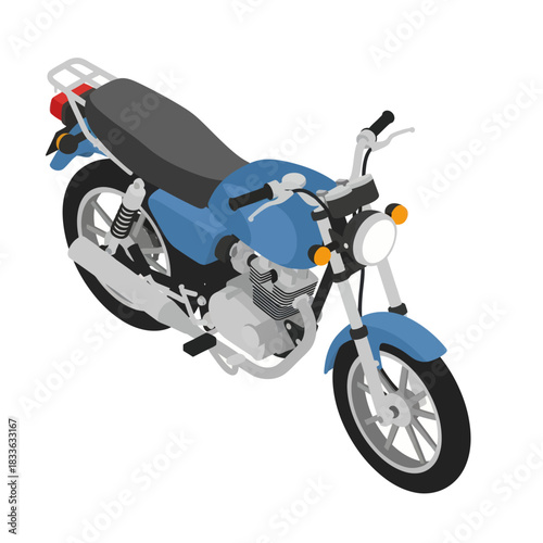 Blue Motorcycle Isometric View on White Background.