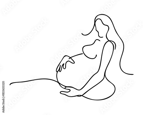 Continuous drawing line art of a pregnant woman. Hand-drawn one line
