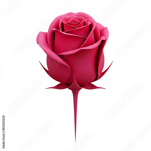 Single deep pink rose bud with stem isolated on transparent background, png