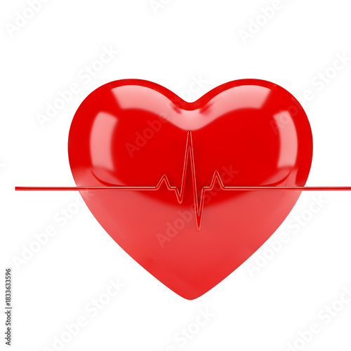 Shiny red heart with ekg line isolated on transparent background, png