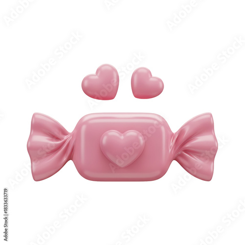 Sweet pink heart shaped candy with two small hearts isolated on transparent background, png