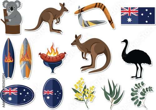 Australian Icons Collage Wildlife, Culture, and National Symbols
