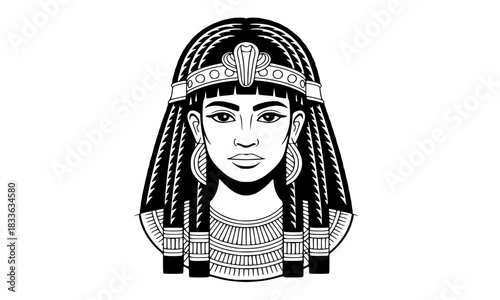 Black and White Portrait of Ancient Egyptian Queen or Goddess