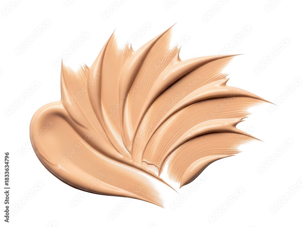 Fototapeta premium Swirl of beige liquid foundation makeup cosmetic smear texture swatch isolated on transparent background