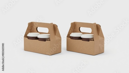 Wallpaper Mural Two cardboard coffee cup holders, each carrying two disposable cups with white lids, are presented against a plain white background, showcasing a simple, clean design ideal for packaging or product... Torontodigital.ca