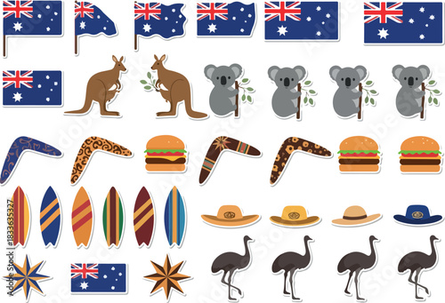 Australia Symbols Flags, Animals, and Cultural Icons Illustration
